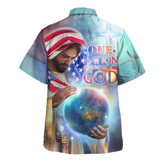 UniJames One Nation Under God Hawaiian Shirt - Jesus Holding Earth Hawaiian Shirts For Men & Women - Christian Hawaiian Shirt - Hawaiian Summer Shirts