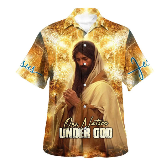 UniJames One Nation Under God Hawaiian Shirt - Jesus Pray Hawaiian Shirts For Men & Women - Christian Hawaiian Shirt - Hawaiian Summer Shirts