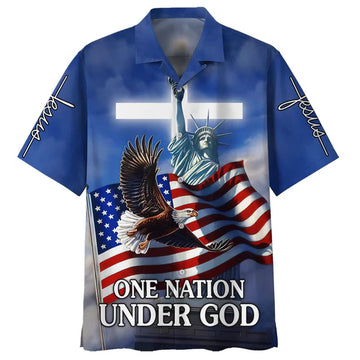 UniJames One Nation Under God Hawaiian Shirts - Christian Hawaiian Shirt - Hawaiian Summer Shirts