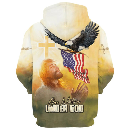 Uni One Nation Under God Hoodie Jesus Bald Eagle American Flag 3D Hoodie