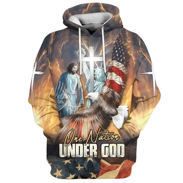 Uni One Nation Under God Eagle American Flag Christian Cross Hoodie