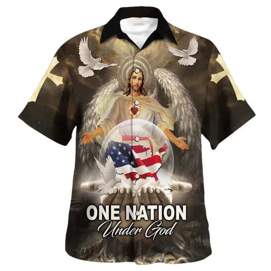 UniJames One Nation Under God Jesus American Eagle Hawaiian Shirt - Christian Hawaiian Shirt - Religious Hawaiian Shirts
