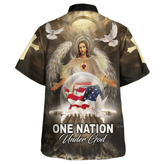 UniJames One Nation Under God Jesus American Eagle Hawaiian Shirt - Christian Hawaiian Shirt - Religious Hawaiian Shirts