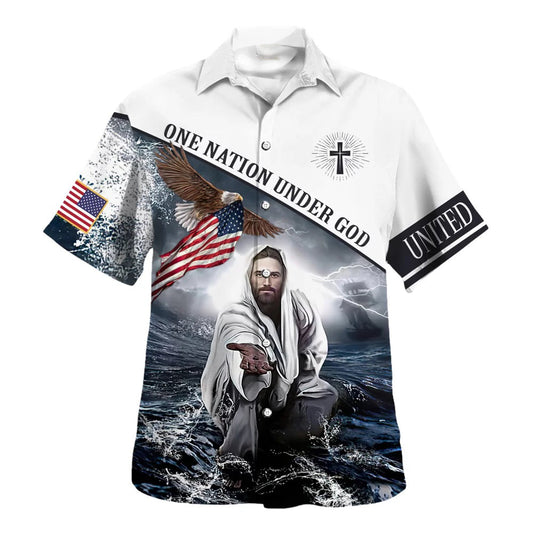 UniJames One Nation Under God Jesus Christ Hawaiian Shirt - Christian Hawaiian Shirt - Religious Hawaiian Shirts