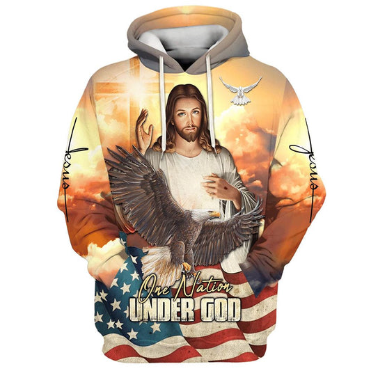 Uni One Nation Under God Jesus Eagle Cross 3D Hoodie