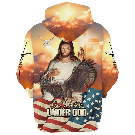 Uni One Nation Under God Jesus Eagle Cross 3D Hoodie