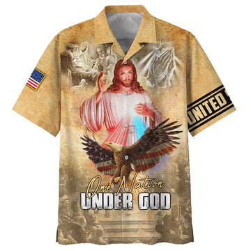 UniJames One Nation Under God Jesus Eagle Hawaiian Shirt - Best Hawaiian Shirts - Christian Hawaiian Shirt