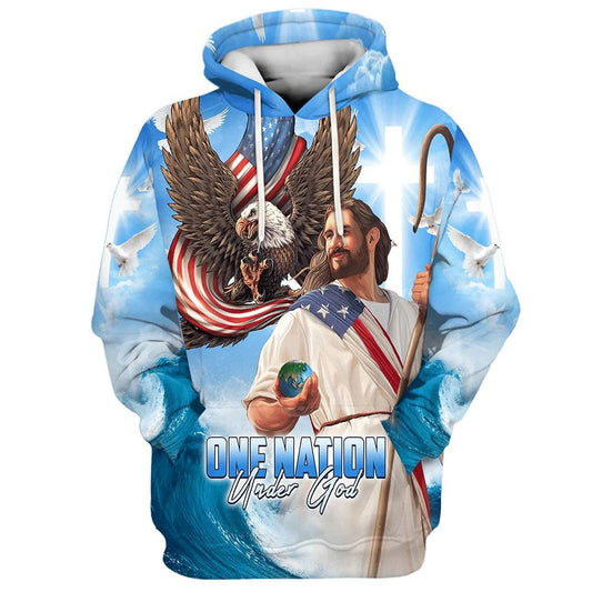Uni One Nation Under God Jesus Holding Earth 3D Hoodie