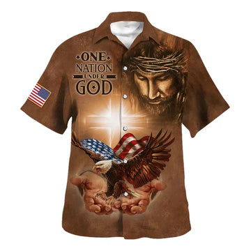 UniJames One Nation Under God Jesus Holy In Hand Eagle Hawaiian Shirts - Christian Hawaiian Shirt - Jesus Hawaiian Shirts