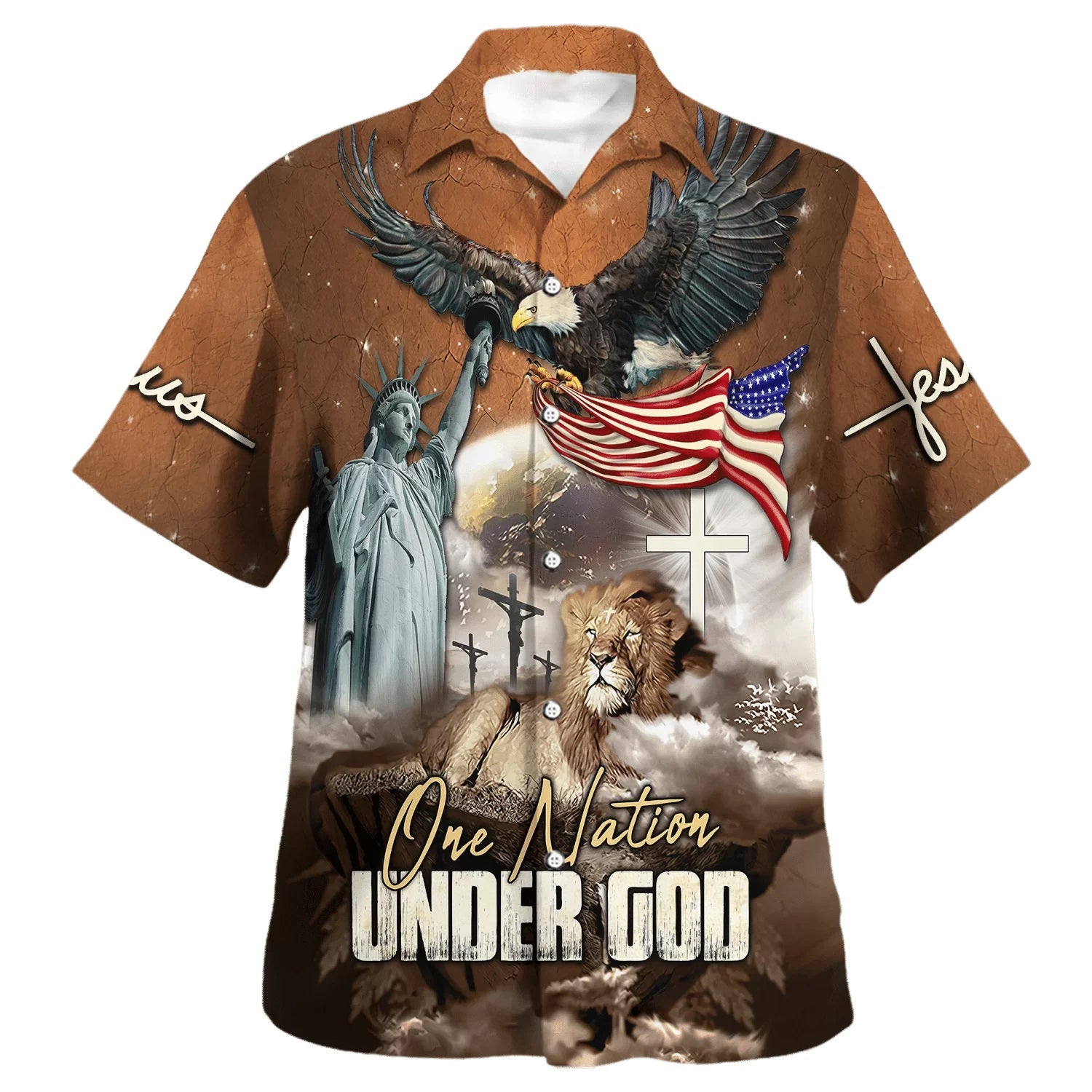UniJames One Nation Under God Jesus Lion Hawaiian Shirt - Christian Hawaiian Shirt - Religious Hawaiian Shirts