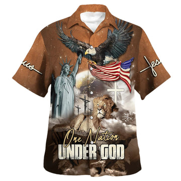 UniJames One Nation Under God Jesus Lion Hawaiian Shirt - Christian Hawaiian Shirt - Religious Hawaiian Shirts
