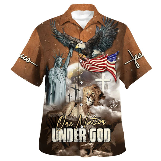 UniJames One Nation Under God Jesus Lion Hawaiian Shirt - Christian Hawaiian Shirt - Religious Hawaiian Shirts