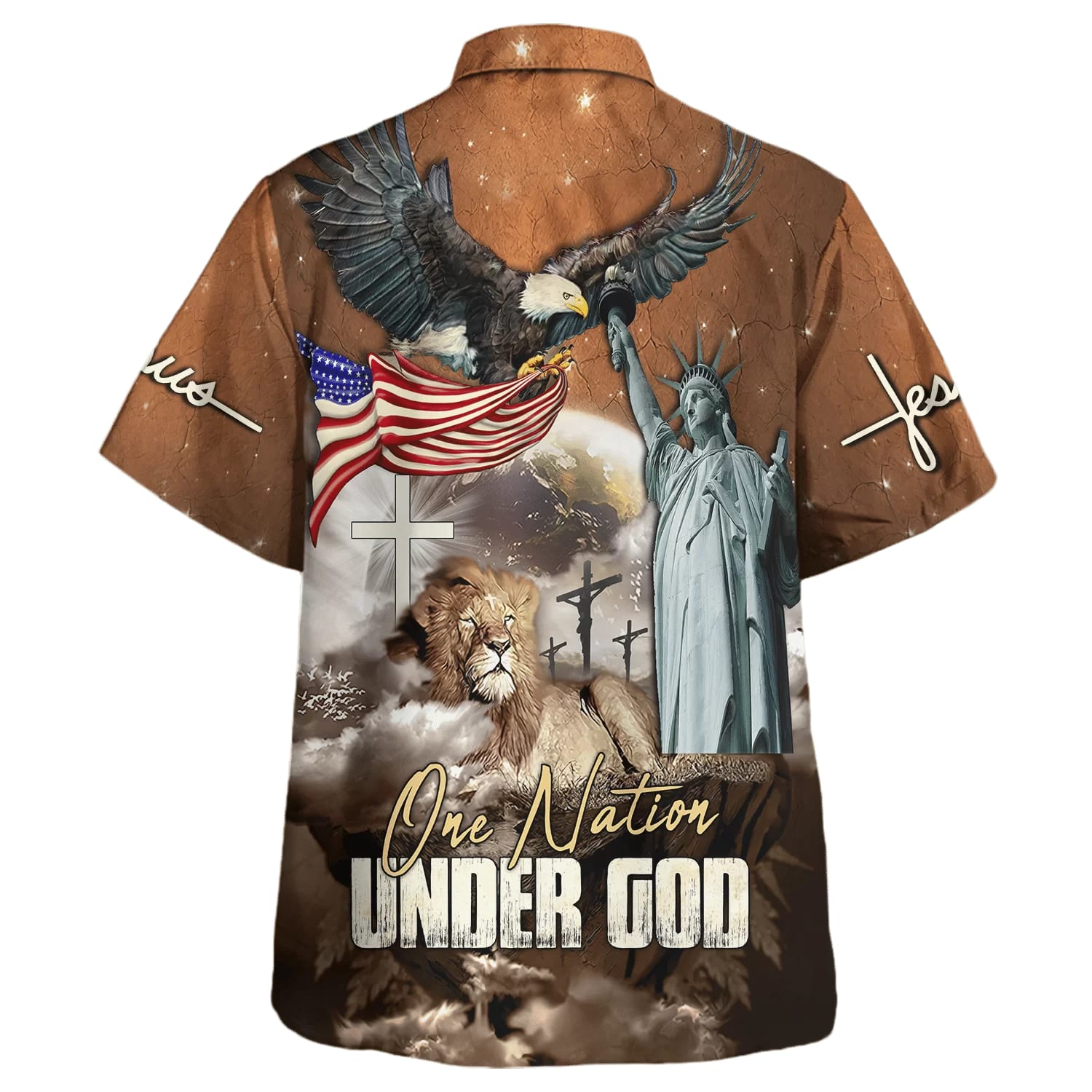 UniJames One Nation Under God Jesus Lion Hawaiian Shirt - Christian Hawaiian Shirt - Religious Hawaiian Shirts