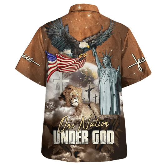 UniJames One Nation Under God Jesus Lion Hawaiian Shirt - Christian Hawaiian Shirt - Religious Hawaiian Shirts
