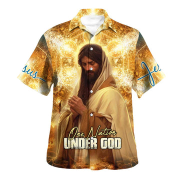 UniJames One Nation Under God Jesus Pray Hawaiian Shirt - Christian Hawaiian Shirt - Religious Hawaiian Shirts
