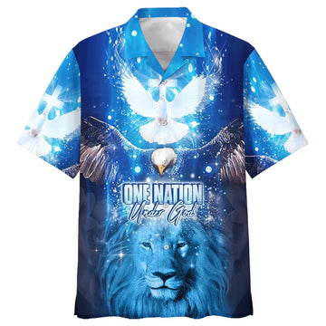 UniJames One Nation Under God Lion Hawaiian Shirt - Best Hawaiian Shirts - Christian Hawaiian Shirt