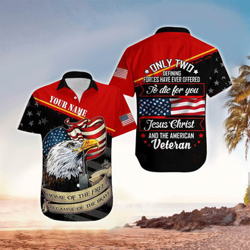 UniJames Only Two Defining Jesus Christ And American Veteran Personalized Hawaiian Shirt - Christian Hawaiian Shirts For Men & Women