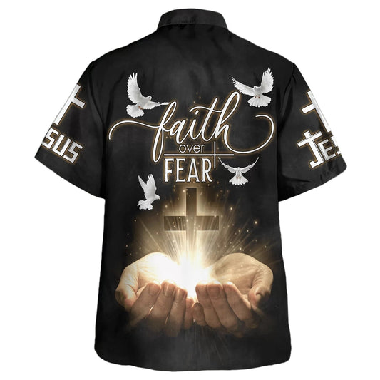 UniJames Open Hands Holding A Cross Faith Over Fear Hawaiian Shirts For Men & Women - Christian Hawaiian Shirt - Hawaiian Summer Shirts