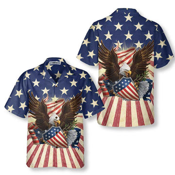 UniJames Patriotic Eagle Defending Honor And America Hawaiian Shirt, American Flag Button-down Shirt