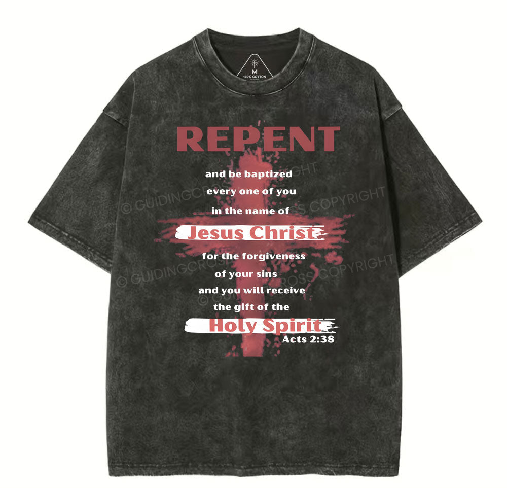 Repent Christian Washed T-Shirt Sale - GuidingCross