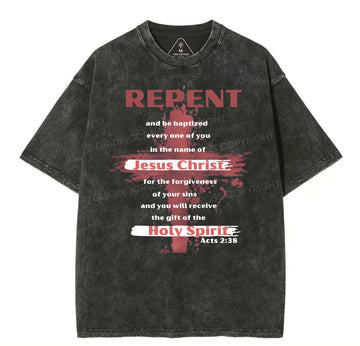 Repent Christian Washed T-Shirt Sale - GuidingCross