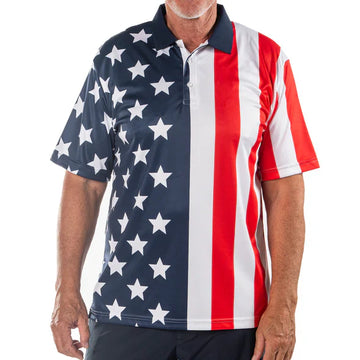 UniJames Men's Performance Golf American Flag Shirt