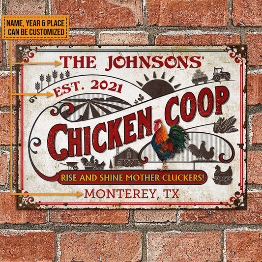 uni Personalized Chicken Coop Rise And Shine White All Printed 3D Metal Sign