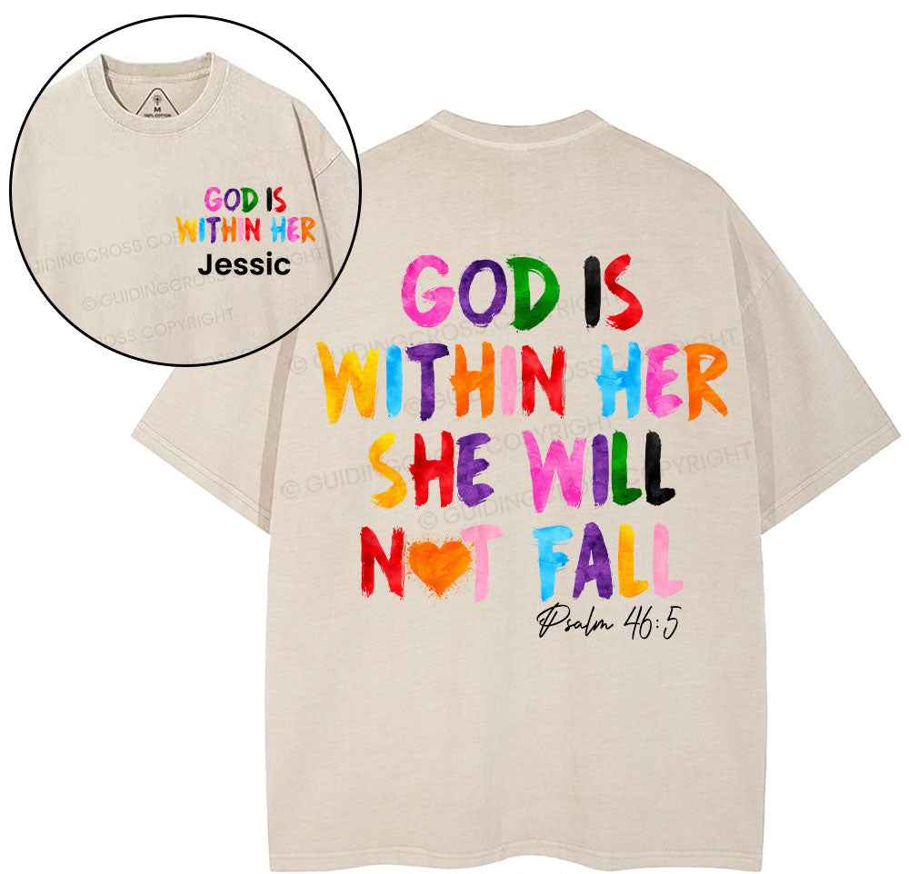 Personalized God Is Within Her She Will Not Fall Christian Washed T-Shirt Sale - GuidingCross