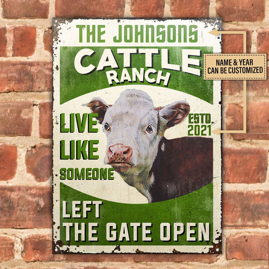 uni Personalized Cattle Ranch Hereford Cattle Left the Gate Open All Printed 3D Metal Sign