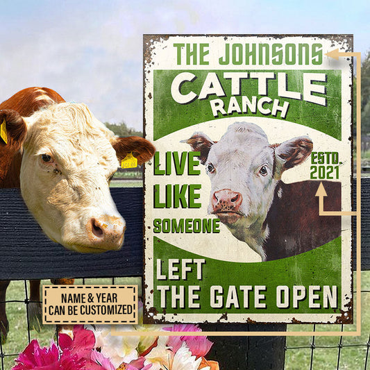 uni Personalized Cattle Ranch Hereford Cattle Left the Gate Open All Printed 3D Metal Sign