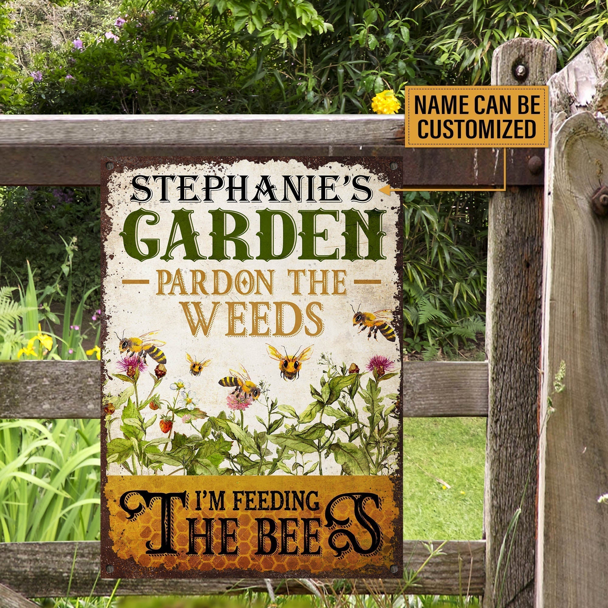 Personalized Bee Garden Pardon The Weeds Customized Classic Metal Sign ...