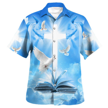 UniJames Pigeon Cross And Bible Hawaiian Shirts For Men & Women - Christian Hawaiian Shirt - Hawaiian Summer Shirts