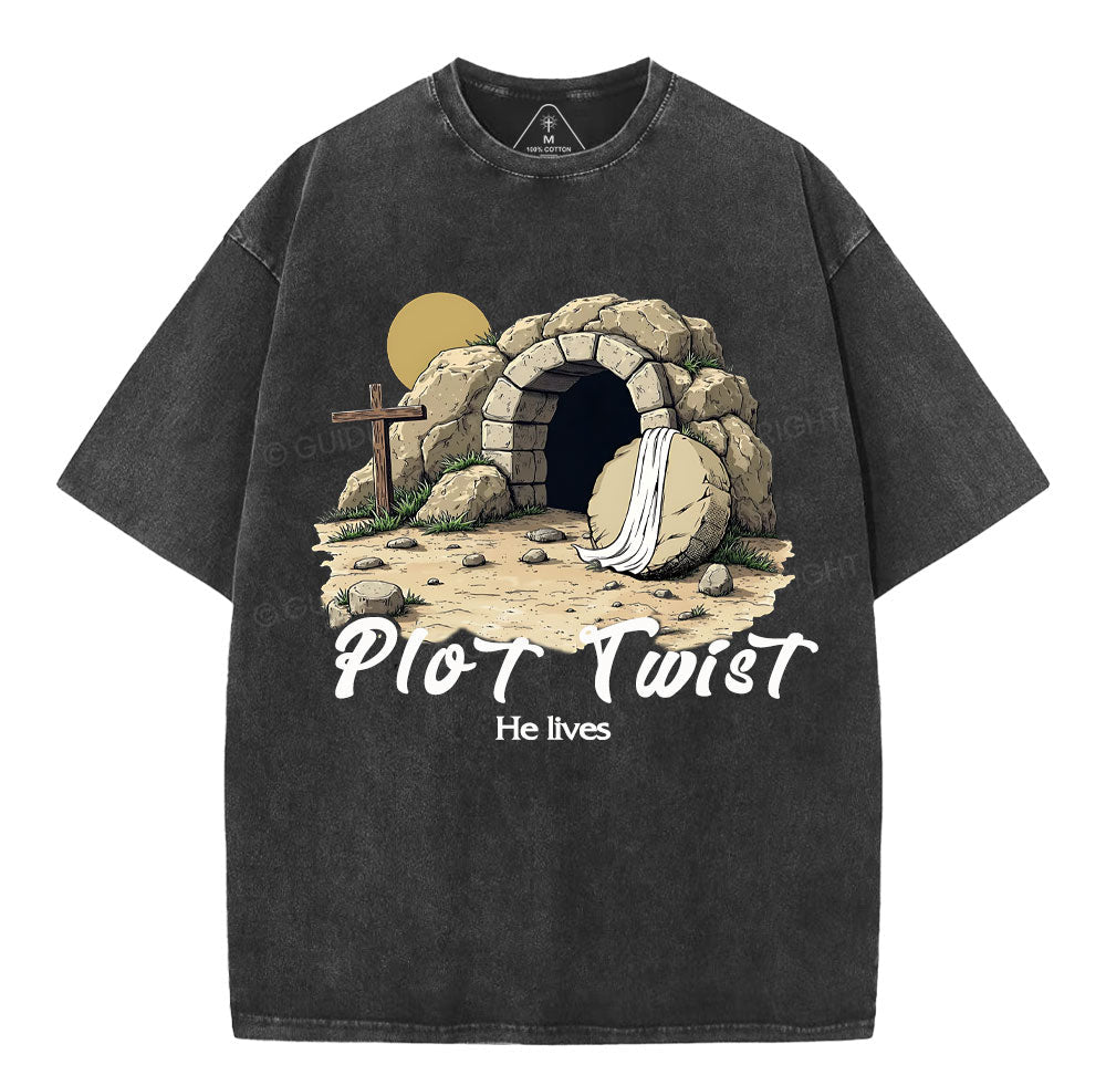 Plot Twist He lives Retro Christian Washed T-Shirt Sale - GuidingCross