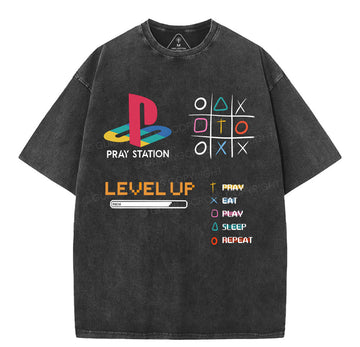 Pray Station  Christian Washed T-Shirt Sale - GuidingCross