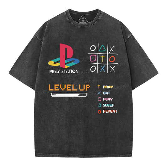 Pray Station  Christian Washed T-Shirt Sale - GuidingCross