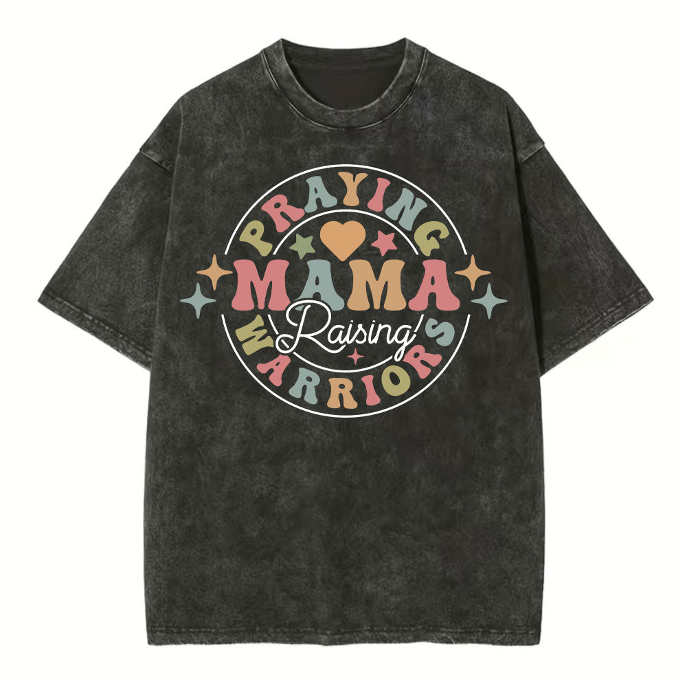 Praying Mama Raising Warriors Christian Washed TShirt  