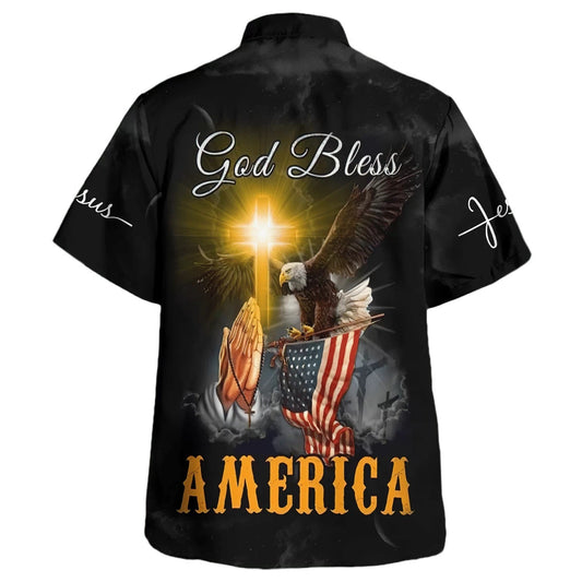 UniJames Praying Hands God Bless America Hawaiian Shirts For Men & Women - Christian Hawaiian Shirt - Hawaiian Summer Shirts