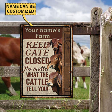 uni Customized Name RED BRAHMAN CATTLE LOVERS KEEP GATE CLOSED All Printed 3D Metal Sign