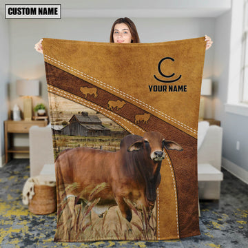 Uni Personalized Name Red Brahman In Field Farmhouse Blanket