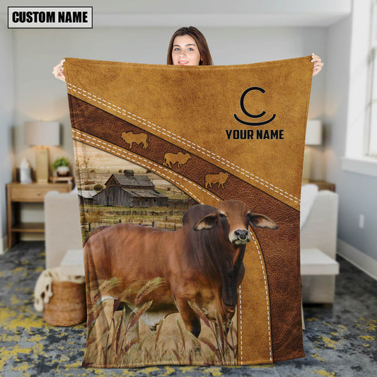 Uni Personalized Name Red Brahman In Field Farmhouse Blanket