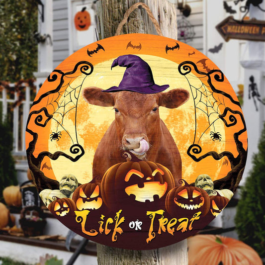 Uni Red Angus Lick Or Treat Round Wooden Sign