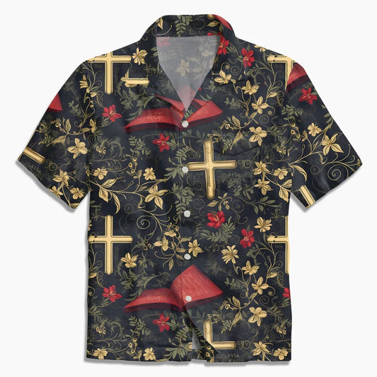 UniJames Retro Bible Flower Cross Christian Hawaiian Shirt
