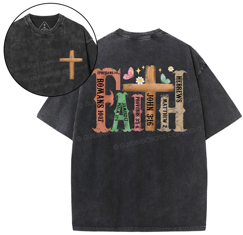Retro Faith Cross Christian Washed TShirt  