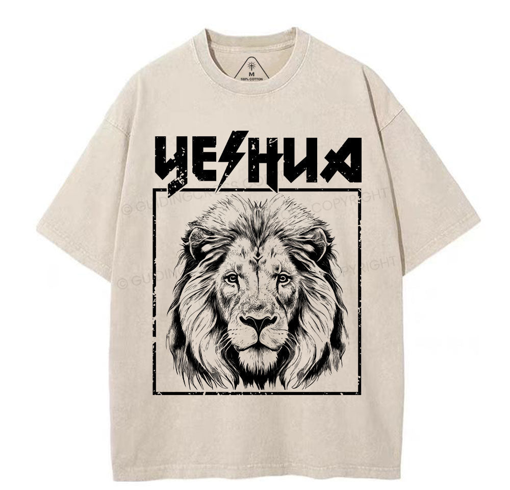 Retro Yeshua Lion Christian Washed T-Shirt Sale - GuidingCross
