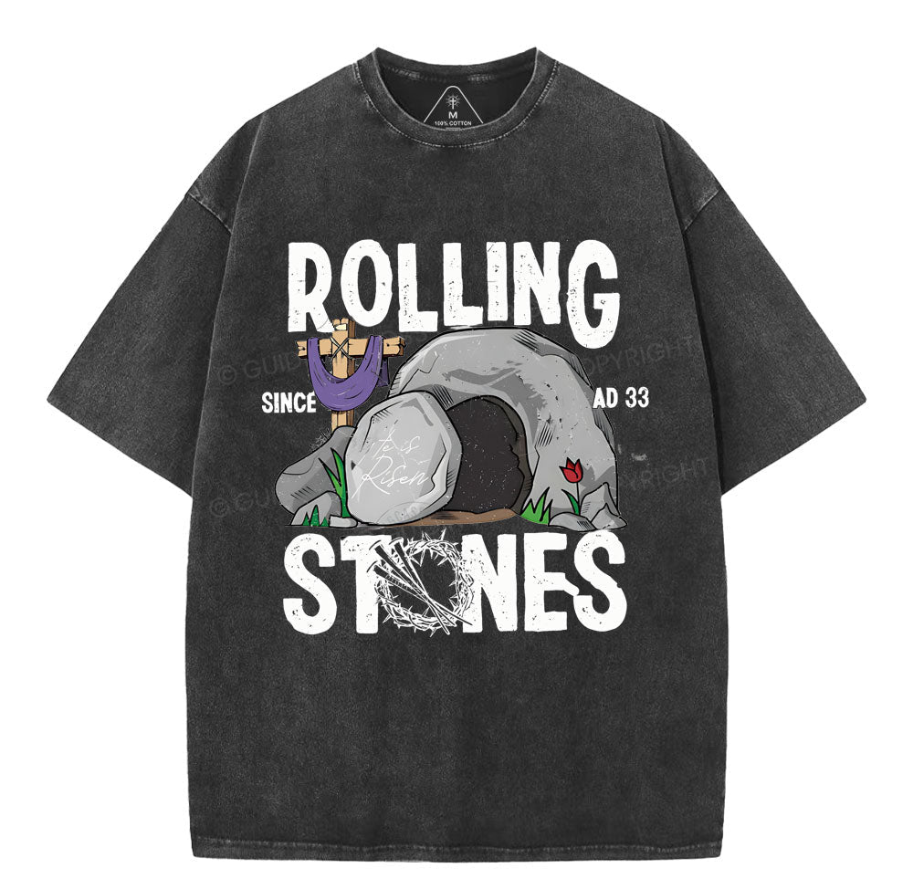 Rolling Stone Cross Christian Washed TShirt  