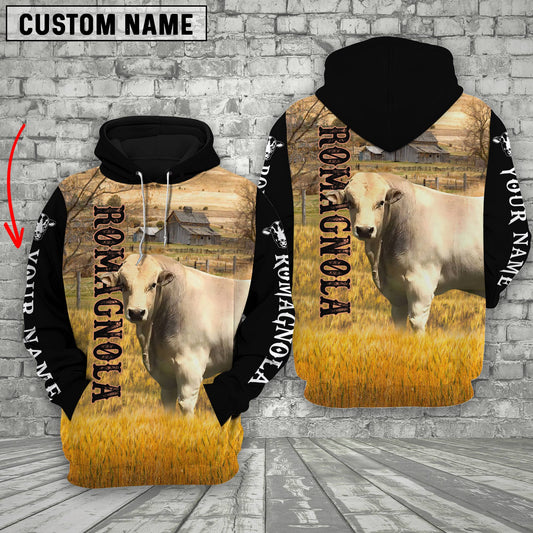Uni Personalized Name Romagnola Cattle On The Farm All Over Printed 3D Hoodie
