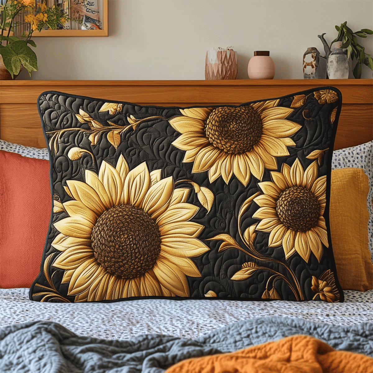 Rustic Sunflower Quilted Bedding Pillow Case NCU0DV5476