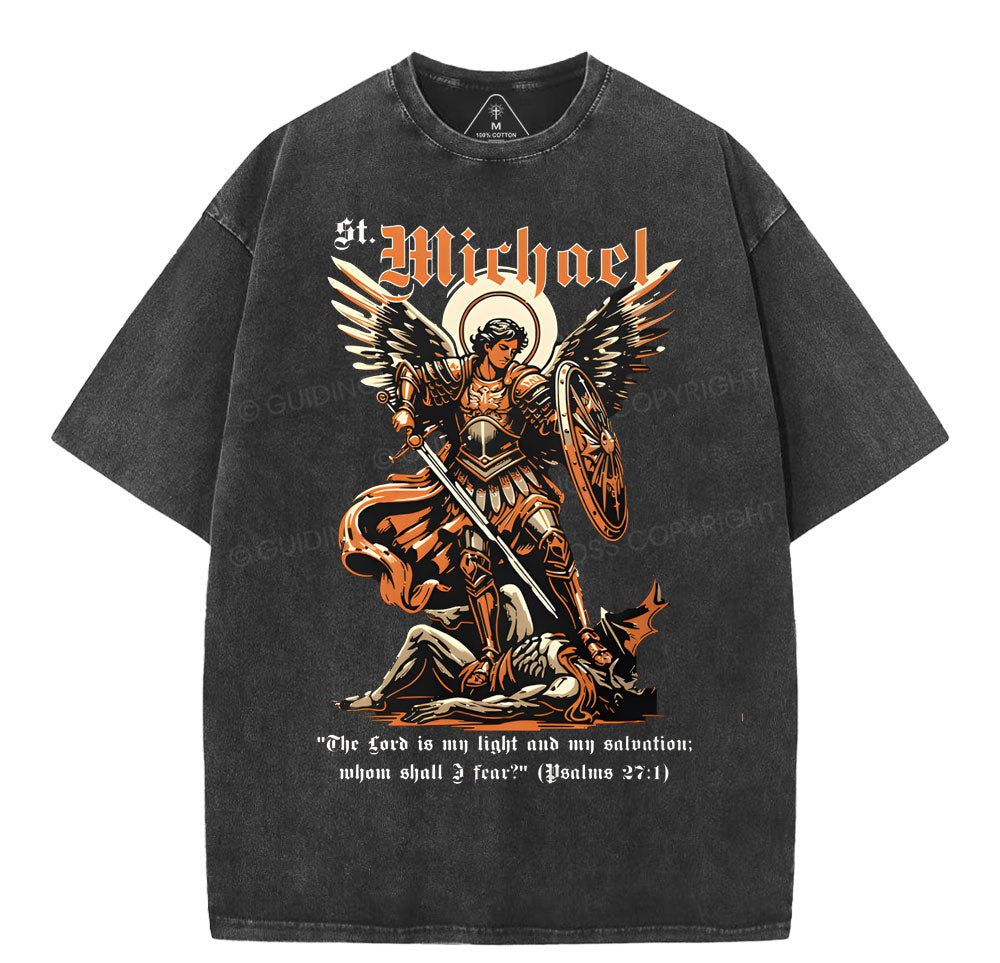 Saint Michael Archangel Christian Washed T-Shirt Sale - GuidingCross