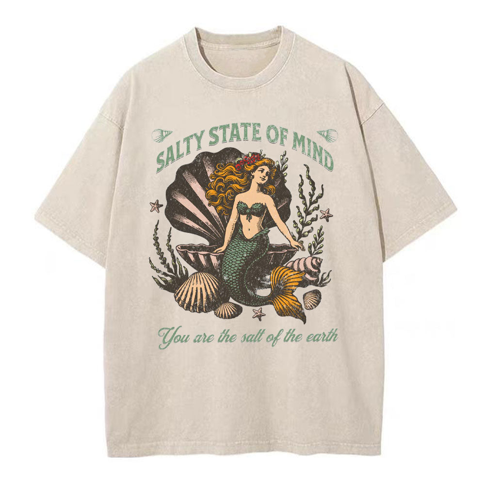 Salty State Of Mind Mermaid Christian Washed T-Shirt Sale - GuidingCross
