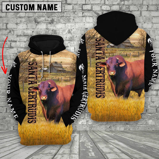 Uni Personalized Name Santa Gertrudis Cattle On The Farm All Over Printed 3D Hoodie